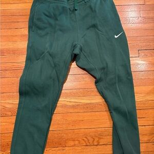 Nike Dark Green Fleece Joggers with White Swoosh